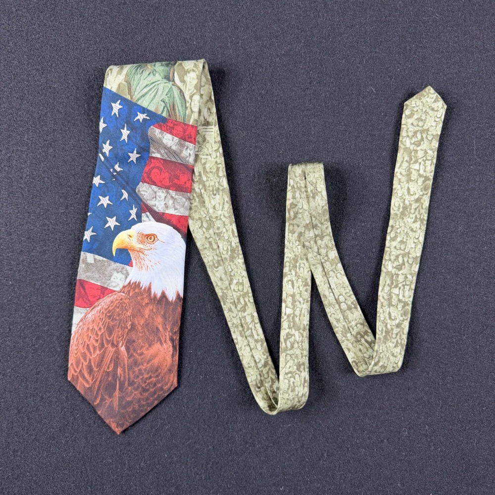 Eagles Wings Mens Silk Tie Patriotic American Flag Bald Eagle Statue of Liberty